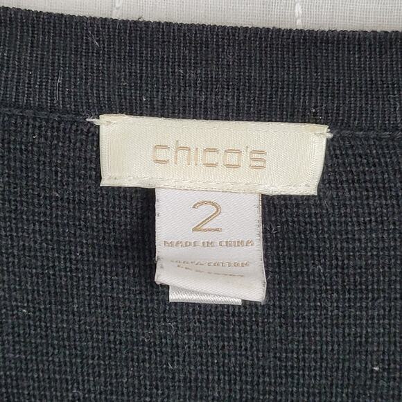 Chicos Womens Jacket Size 2 Black Large Silver Button Down Double Breasted - Picture 2 of 5